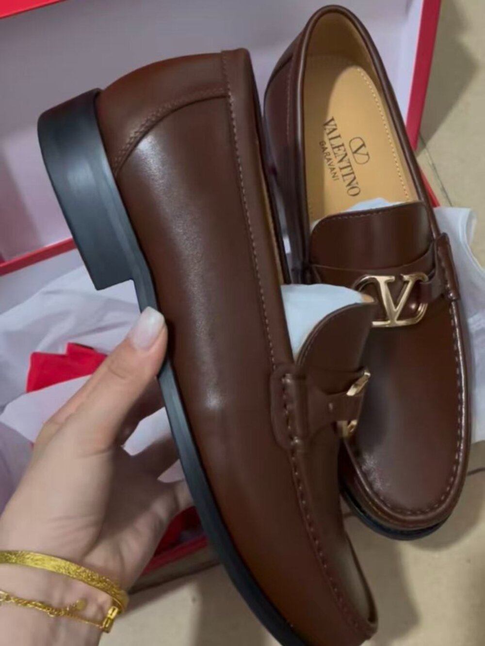 Valentino Style Brown V-Logo Womens Loafers - Picture 5 of 6